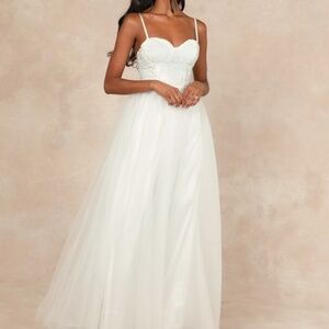 Lulus Ethereal Romance White Sleeveless Embroidered Bustier Maxi Dress - Size XS